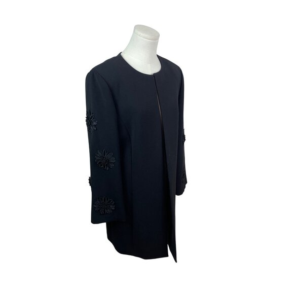 Tahari Arthur S. Levine Black Embroidered 3/4 Sleeve Open Front Womens Coat Size - Picture 2 of 8